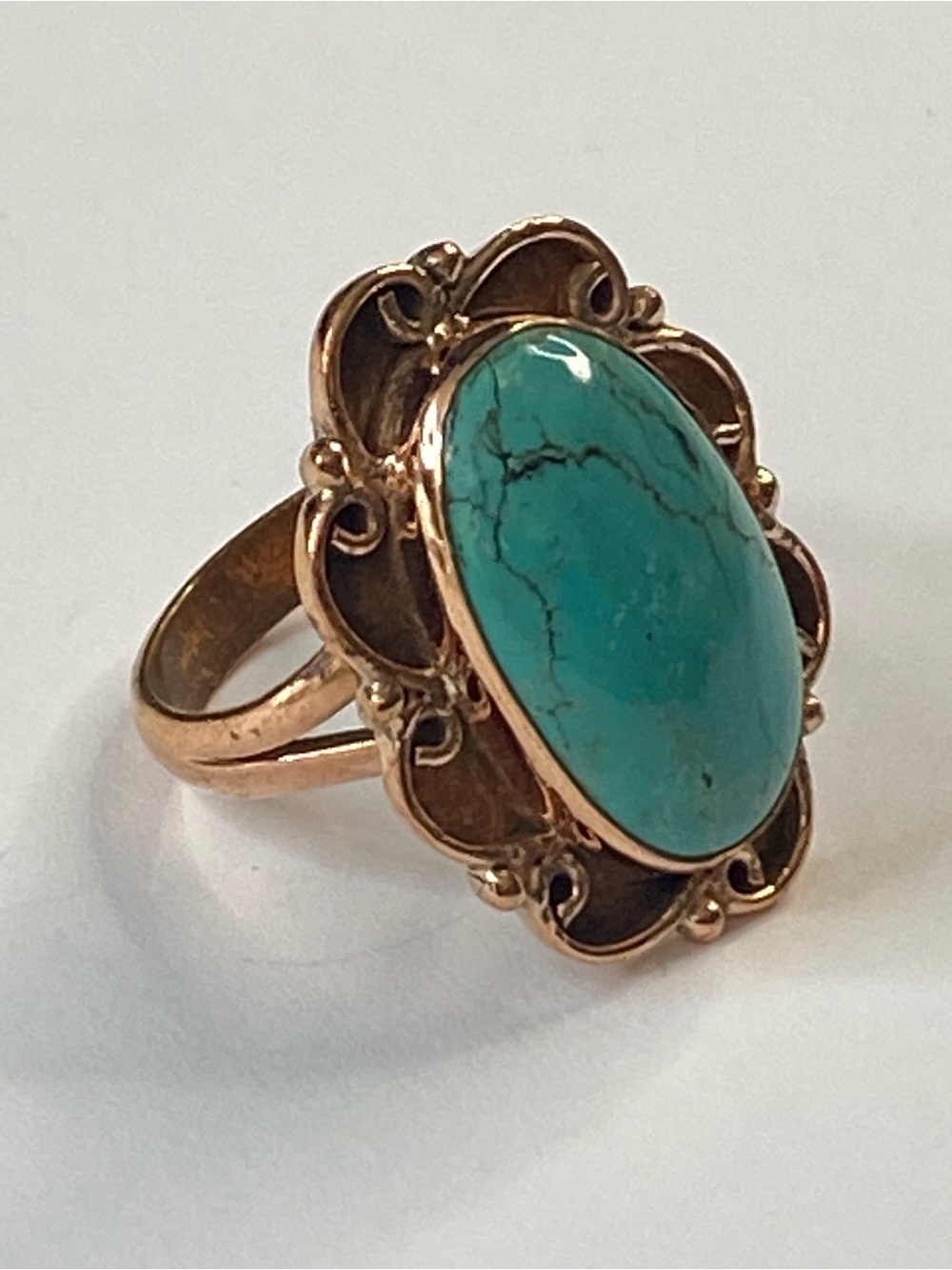 Kingman Mohave Turquoise Solid Copper Southwest Style Ring 7.75-8 - Picture 3 of 6